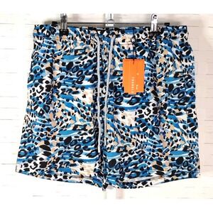 YoungLa Mens Furry Leopard Blue Black Animal Print Swim Shorts SZ MED Nwt